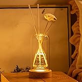 Empty Fragrance Glass Reed Diffuser Bottles with 5pcs Reed Diffuser Sticks,Luminous Base,Decorative Flower Bud Fragrance Accessories Use for DIY Replacement Reed Diffuser Sets,Triangle