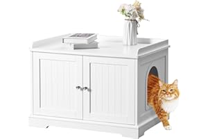 Bigrab Hidden Litter Box Furniture, Cat Litter Box Enclosure Furniture, Enclosed Litter Box Cabinet with Removable Divider, Cat Washroom Bench Fit Most of Litter Box, White