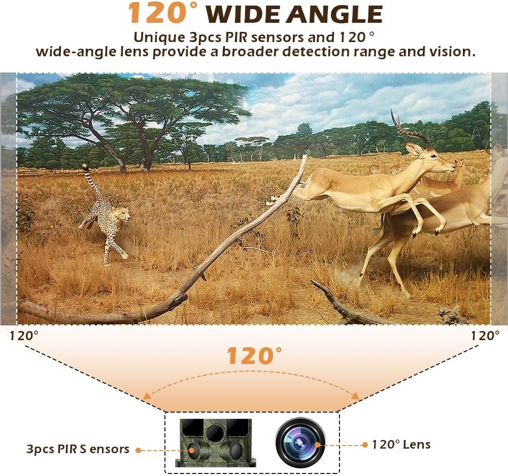 BZK Trail Game Camera - 20MP 1080P HD Waterproof Hunting Cam with Motion Activated Night Vision and 120° Wide Angle Lens for Outdoor Scouting, Wildlife Watching, Farm Monitoring: Electronics