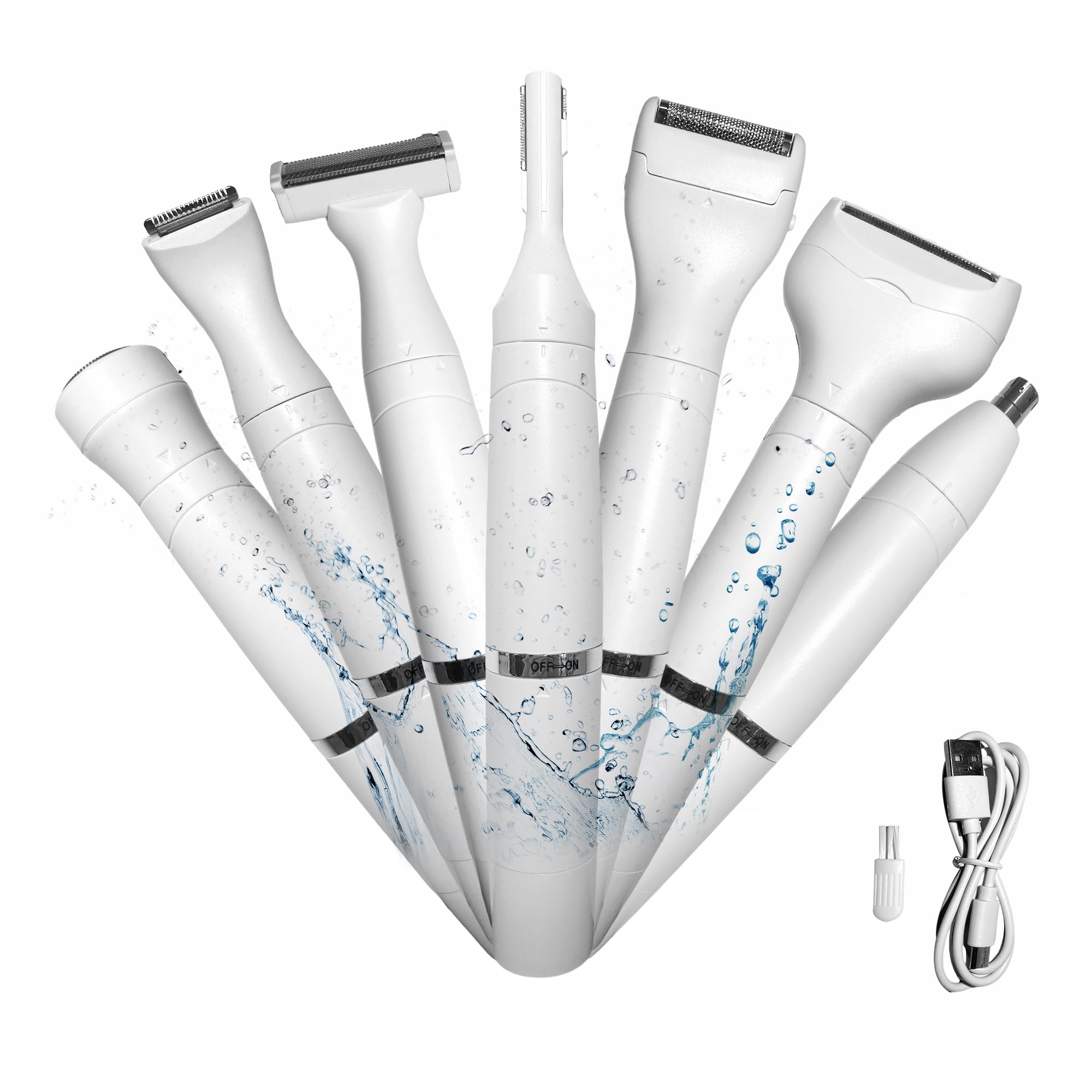 Photo 1 of Bikini Trimmer for Women, 7 in 1 Electric Razor, Hair Trimmer for Face Nose Eyebrow Legs Arm Armpit Bikini, Waterproof, Painless Rechargeable Body Shavers Set
