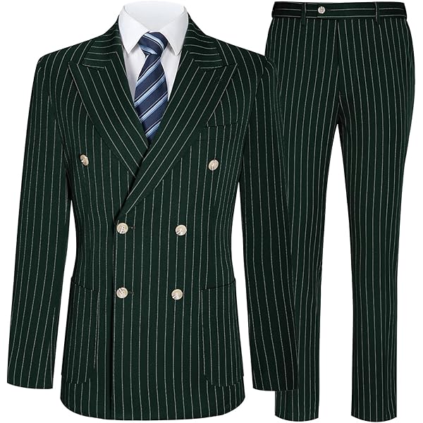 MOGU Mens 3 Piece Pinstripe Suit Slim Fit Double Vents