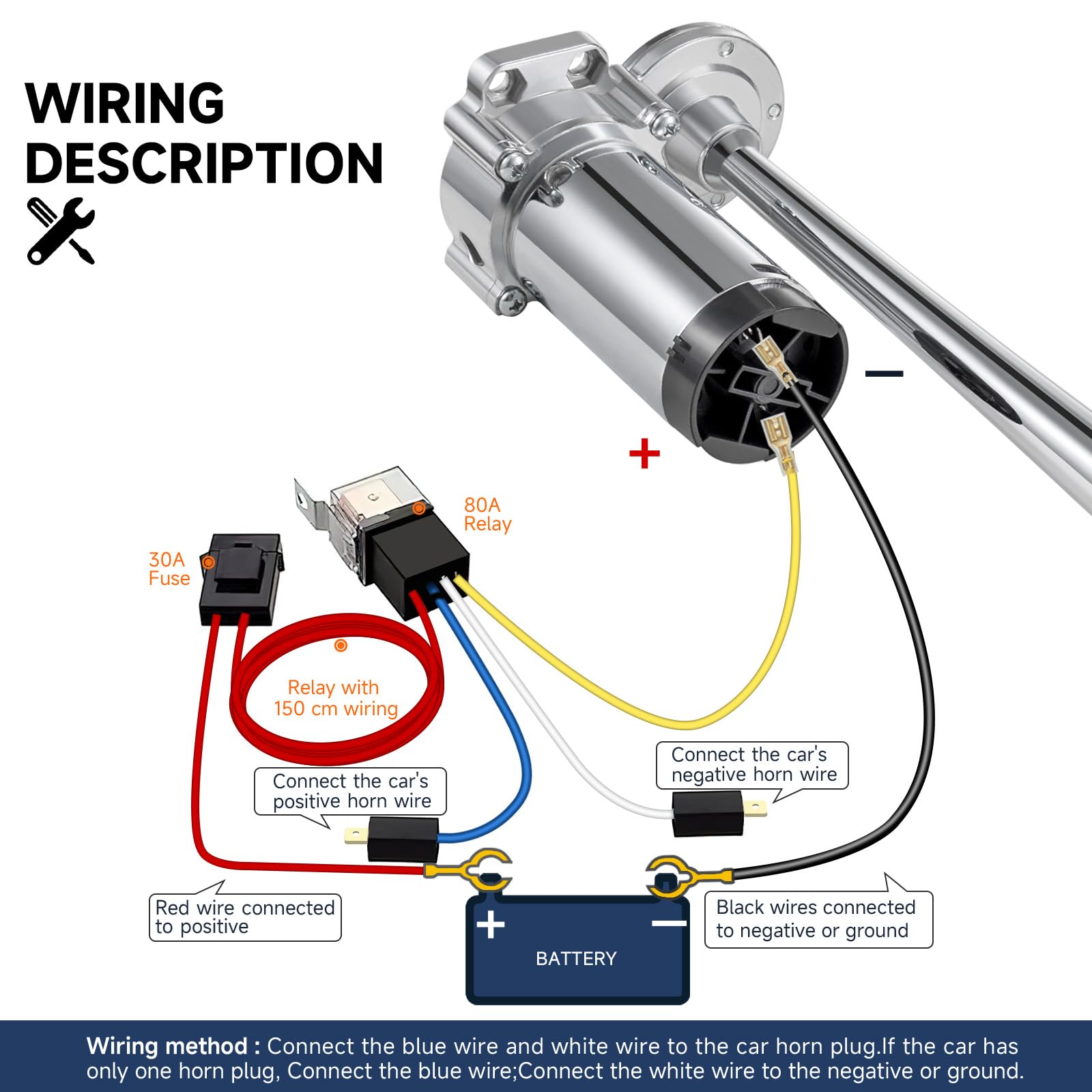 BANHAO Air Horn for Truck Boats Cars 12V 150db Super Loud Truck Train Horns Kit with Air Compressor Single Trumpet car horn for Vehicles SUV Train Pickup
