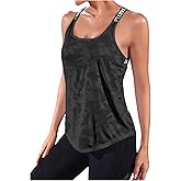 OYOANGLE Women's Camo Print Criss Cross Backless Sports Tank Tops Scoop Neck Workout Sleeveless Athletic Shirts