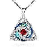 Distance Celtic Birthstone Necklace for Women, S925 Sterling Silver Trinity Knot Triquetra Austria Crystal Pendant, Birthstone Necklace Birthday Anniversary Jewelry Irish Scottish Gifts for Her