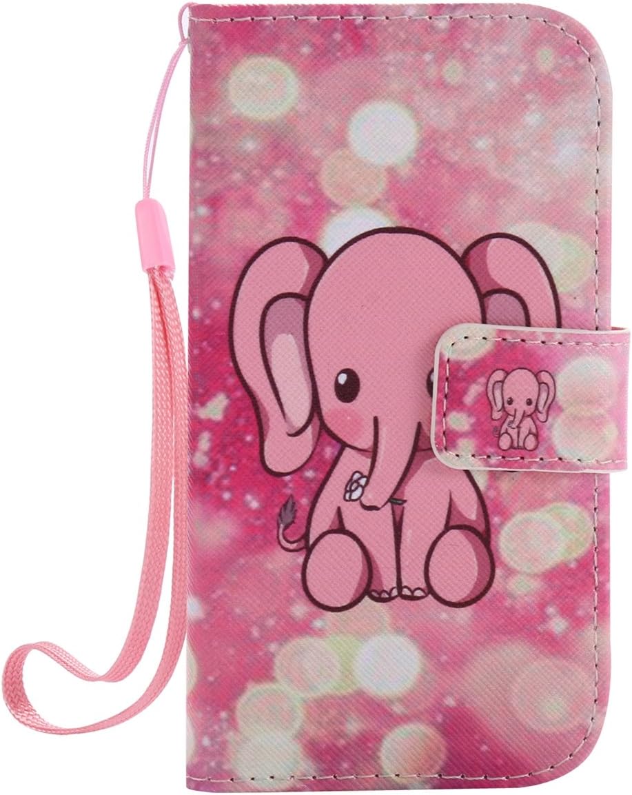 ISAKEN Samsung Galaxy S4 Case, Galaxy S4 Flip Cover, PU Leather Cover for Galaxy S4 I9500 - Bookstyle Pu Leather Wallet Magnetic Strap Design Pouch with Card Holder - pink elephant
