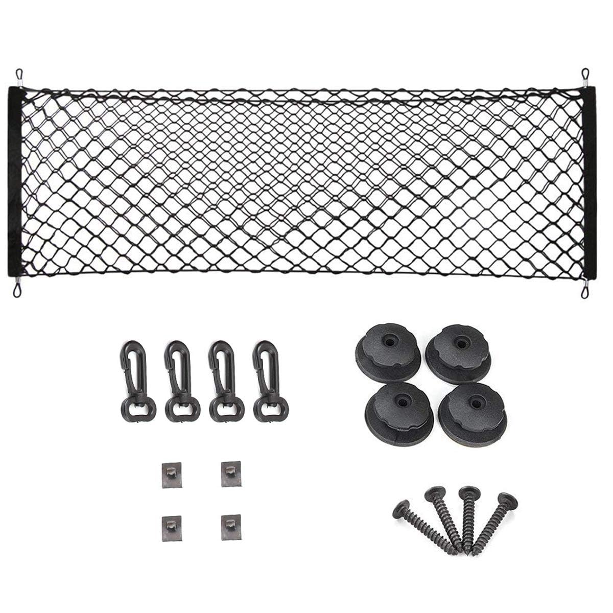 Techson Heavy Duty Stretchable Cargo Net with Hooks & Carabiners - 50 x 110cm Elastic Nylon Mesh Organizer for Truck Bed, SUV, Trunk, Car Roof, Luggage, Groceries - Universal Fit, Secure Storage