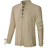 CARUHIF Men's Renaissance Shirt Pirate Medieval Viking top Linen Long Sleeved Halloween Costume