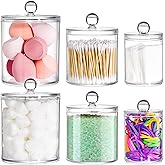 YOUEON 6 Pack Acrylic Apothecary Jars with Lids, 32/20/10 Oz Clear Cotton Ball & Pad Holder, Bathroom Canister Candy Jar for Bath Salt, Cotton Pads, Candies