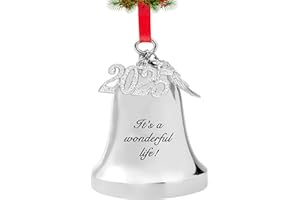 FKOG 2025 It's A Wonderful Life Christmas Bell Ornament, Silver Christmas Tree Bell and Sleigh Bell Ornament Decoration Gifts with Angel Wing Charm (It's a Wonderful Life Bell)