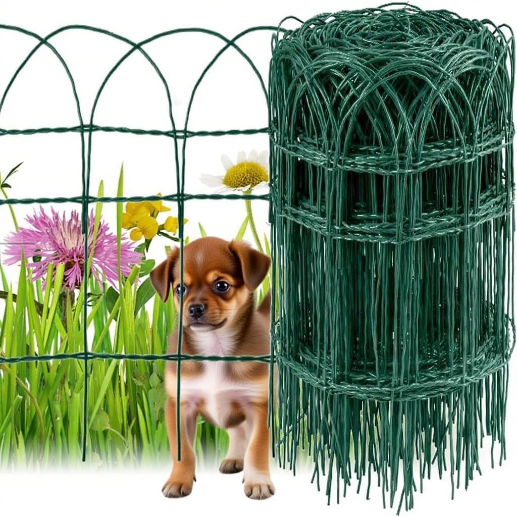Amagabeli Garden Home 0.65Mx25M Green Garden Border Fence 2.95mm Wire Diameter RAL6005 PVC Coated Metal Wire Fencing Rustproof Landscape Netting Border Edge Outdoor Flower Bed Vegetable Barrier HC02