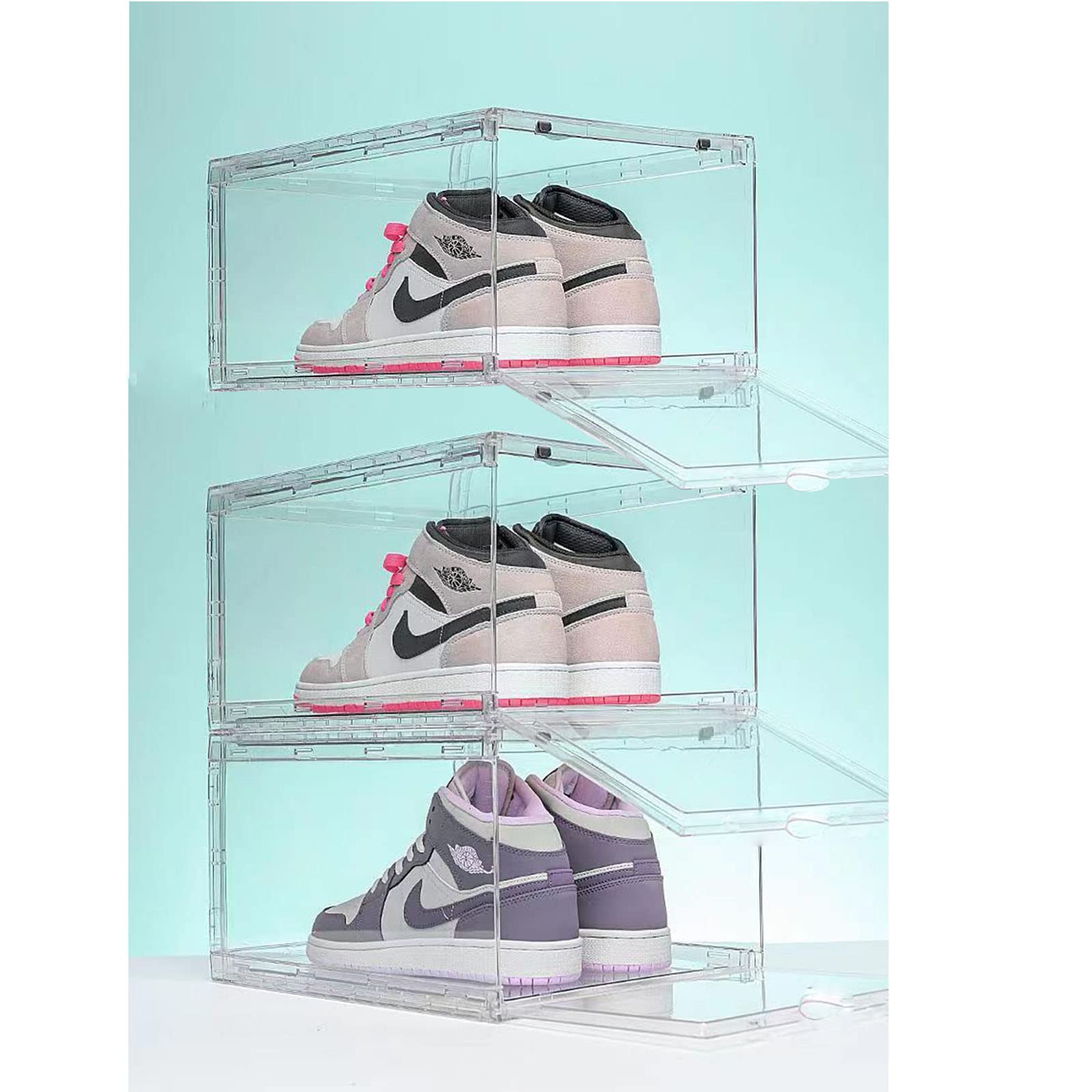 MECC Clear shoe box, stackable acrylic shoe cabinet, with magnetic door,14.4x10.6x8inch/36x27x20cm (Clear Front Door 3 Pack)