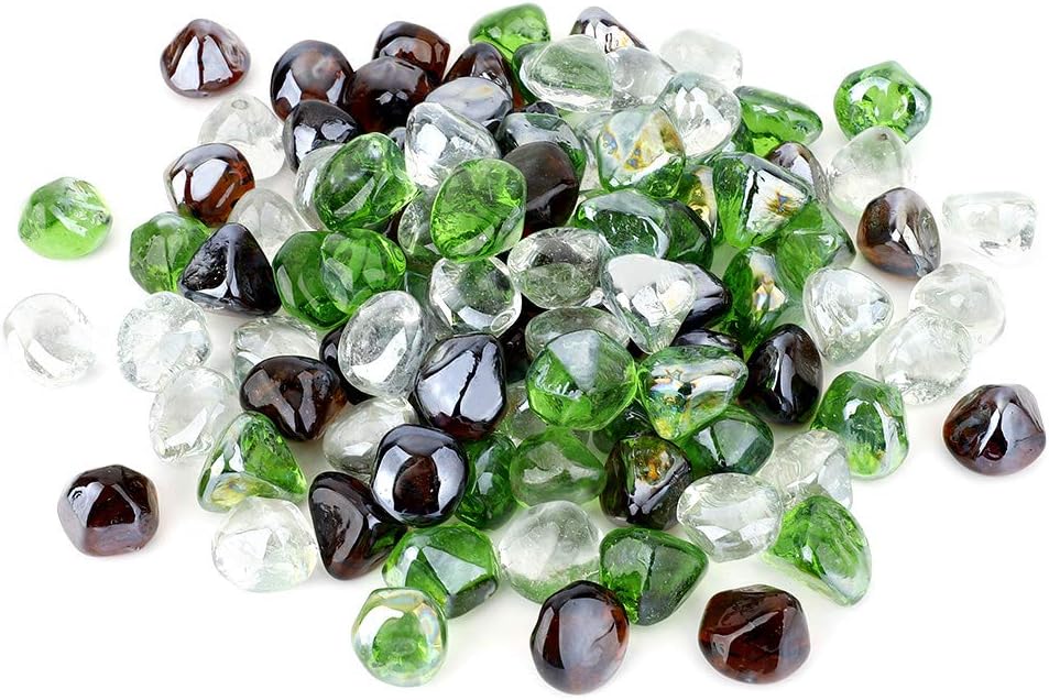 Stanbroil 10-Pound Blended Fire Glass Diamonds - 1/2 inch Fire Glass Blended Emerald Green, Crystal Ice, Amber Luster for Indoor and Outdoor Gas Fire Pits and Fireplaces