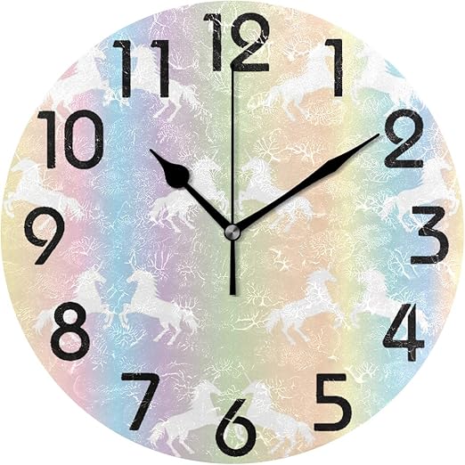 Amazon Com Naanle Magic Reloj De Pared Redondo Con Diseno De Unicornios Blancos Sobre Fondo De Arco Iris Pastel 9 4 In Funciona Con Pilas Cuarzo Analogico Silencioso Para El Hogar Oficina Escuela