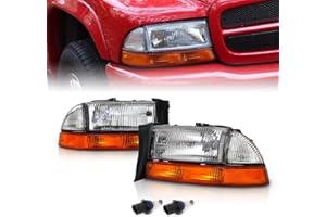 AmeriLite for 1997-2004 Dodge Dakota/Durango Chrome Replacement Headlights 4Pc Sets Parking Turn Signal (Pair) w/Mounting Bracket