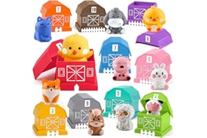 DINOTRONIC 20 Pcs Farm Animals Toy for Toddlers 1 2 3 Year Old,Learning Toy with Finger Puppets & Barn,Montessori Toys Counting & Matching & Sorting Fine Motor Games,Gift for Baby 12-18 Months