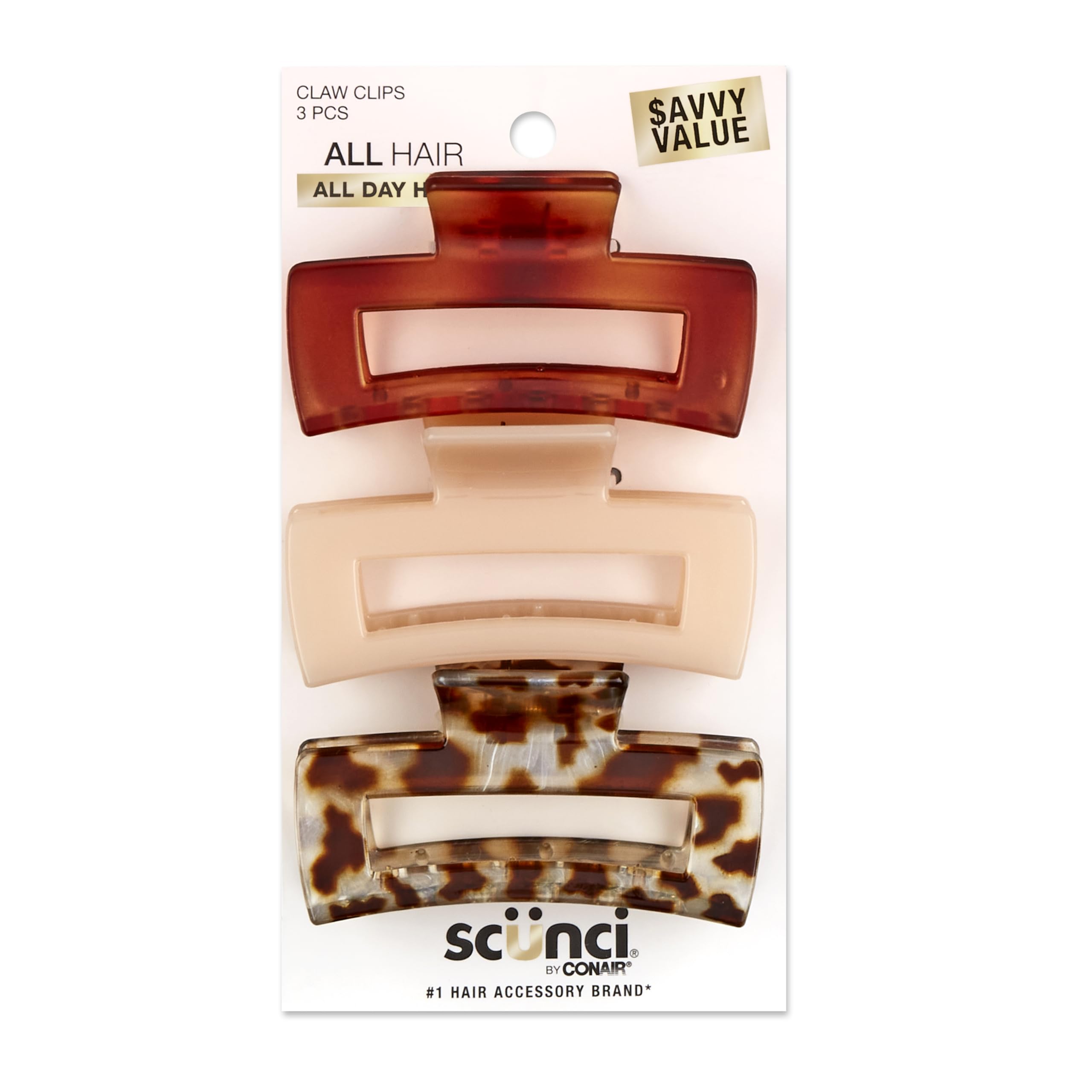 Photo 1 of Scunci by Conair Hair claw clips - hair accessories for women - Ideal for fine hair - 3 inch - Tortortuise, Taupe, and Giraffe -3 Count