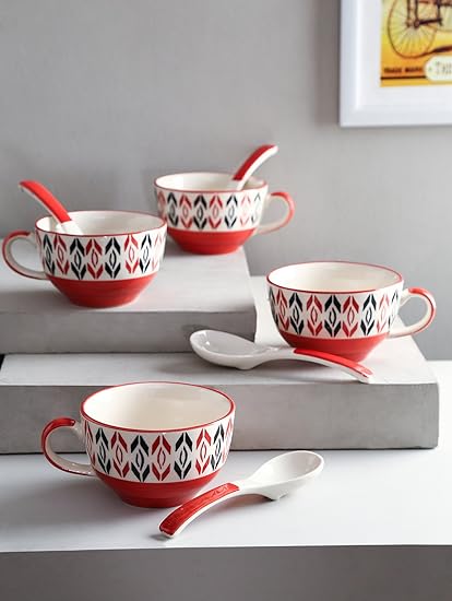 KITTENS Ceramic Soup Bowl, Pack of 4, (Red)