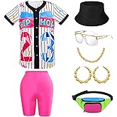 80s 90s Outfit for Women Hip Hop Costume Baseball Jersey Shirt Shorts Set, 90s Outfits for Women Party 90s Woman Costumes