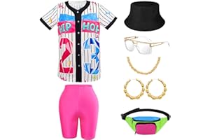 OWURHA 80s 90s Outfit for Women Hip Hop Costume Baseball Jersey Shirt Shorts Set, 90s Outfits for Women Party 90s Woman Costumes