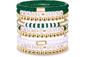 NLCAC 9 Pack Game Day Bracelets Stackable Heishi Beaded Stretchy Bracelet Preppy Jewelry Baseball Football Team Bracelets Sports Fan Accessories Gifts