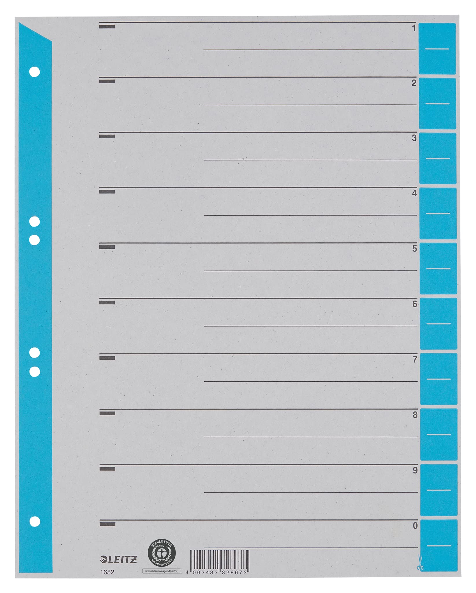 Leitz 16523030 A4 Cardboard Separator Sheets Coloured Print Light Blue 25-Pack