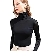 Women's Soft Long Sleeve High Neck Sheer Mesh Tops Pullover Baselayer Fitted Undershirts Lightweight Slim Trendy Shirts