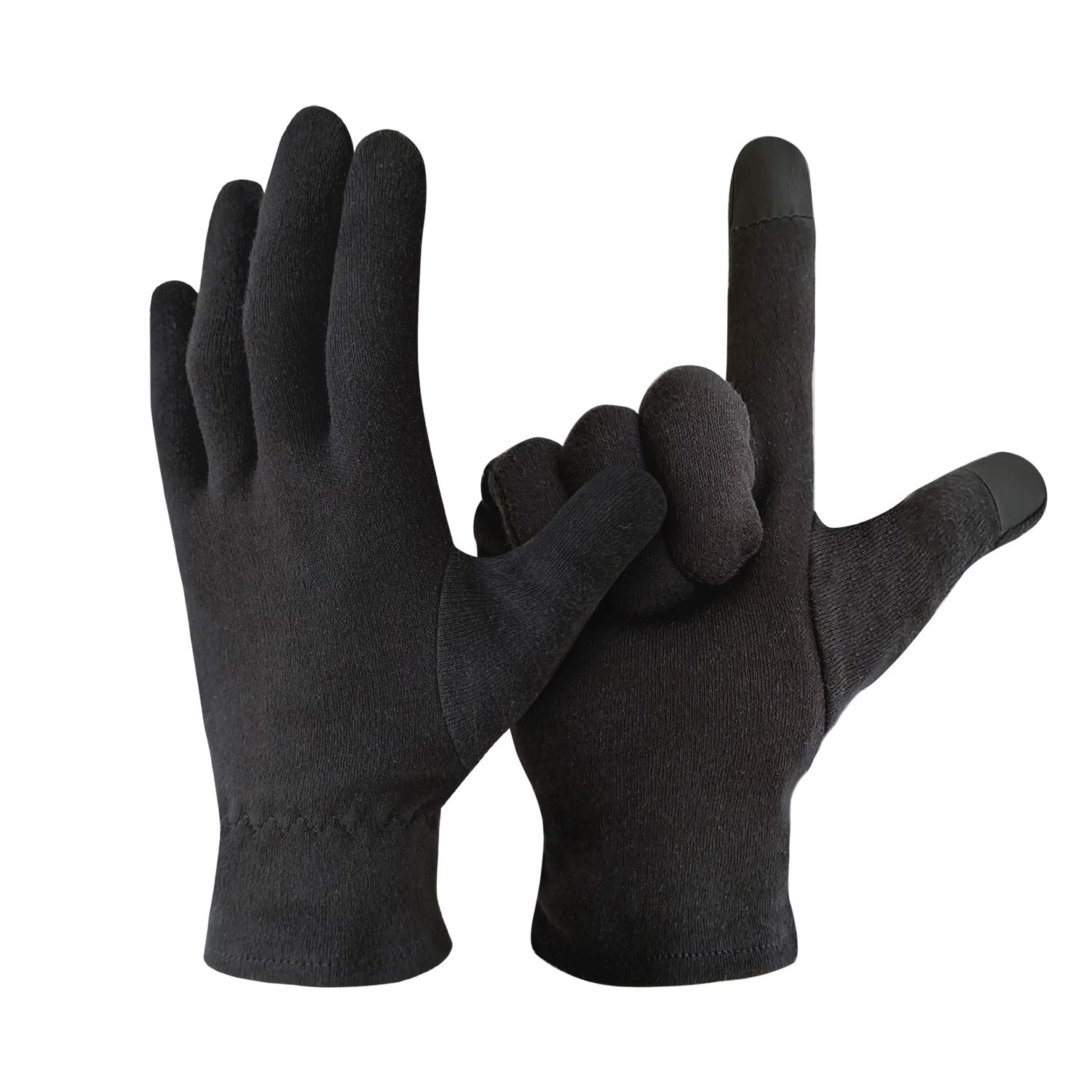 EvridWear 100% Cotton Touchscreen Moisturizing Beauty Gloves with Elastic Cuff, Natural Cosmetic Therapy Gloves for Eczema SPA Dry Hands Care Overnight (Black, Large) 2 Pairs : Beauty