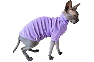 KITIPCOO Sphynx Cats Shirt Cat Turtleneck Cotton Sweater Pullover Kitten T-Shirts with Sleeves Cat Pajamas Jumpsuit for Sphynx Cornish Rex, Devon Rex, Peterbald (Small (Pack of 1), Purple)