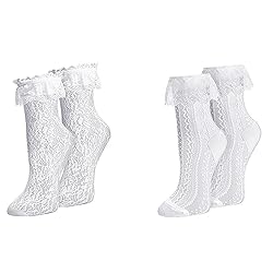 MKYSZLT Womens White Lace Socks Ruffle Frilly Dress