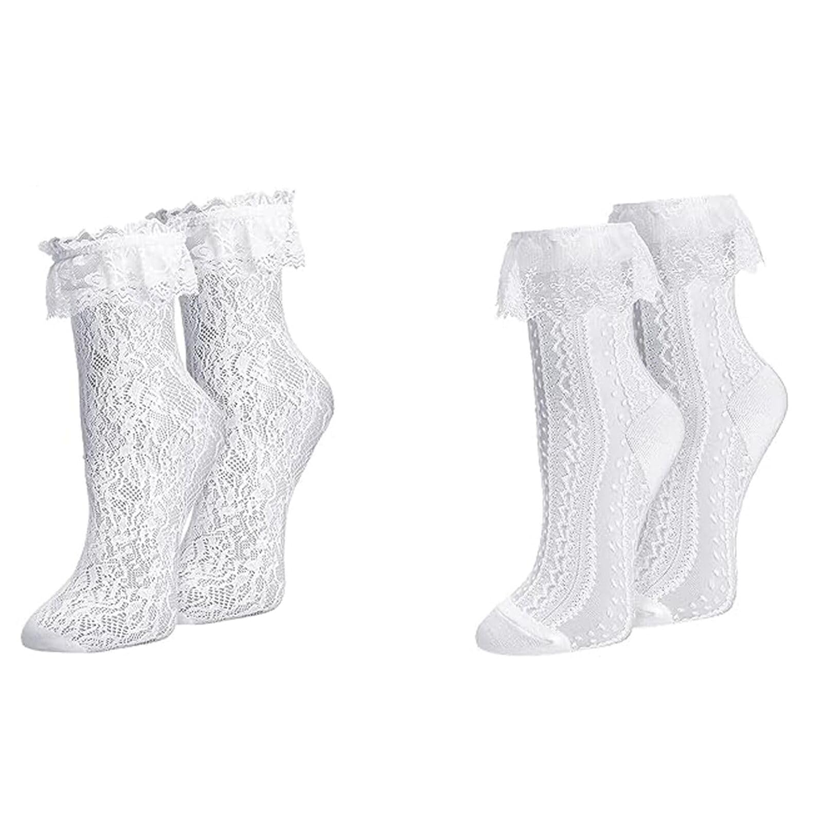 MKYSZLT Womens White Lace Socks Ruffle Frilly Dress