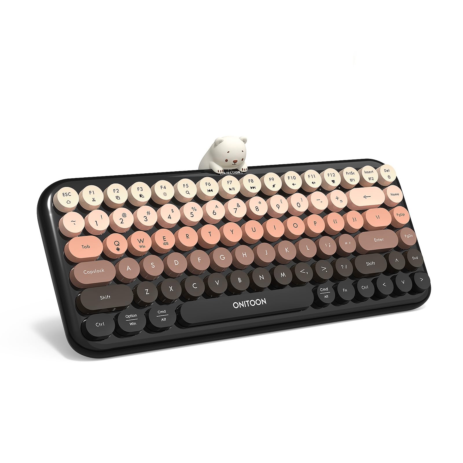 Photo 1 of Wireless Bluetooth Keyboard for iPad/Tablet/Laptop/PC/Windows/Mac, Retro Typewriter Keyboard Colorful Round Keycaps, Cute Magnetic Bear, Multi-Device Support, 2.4GHz Cordless Connection with Shortcuts