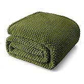 Whale Flotilla Twin Size Fuzzy Fleece Blanket, Fluffy Warm Soft Jacquard Bed Blankets for All Season, Lightweight and Cozy, 60x80 Inch, Olive