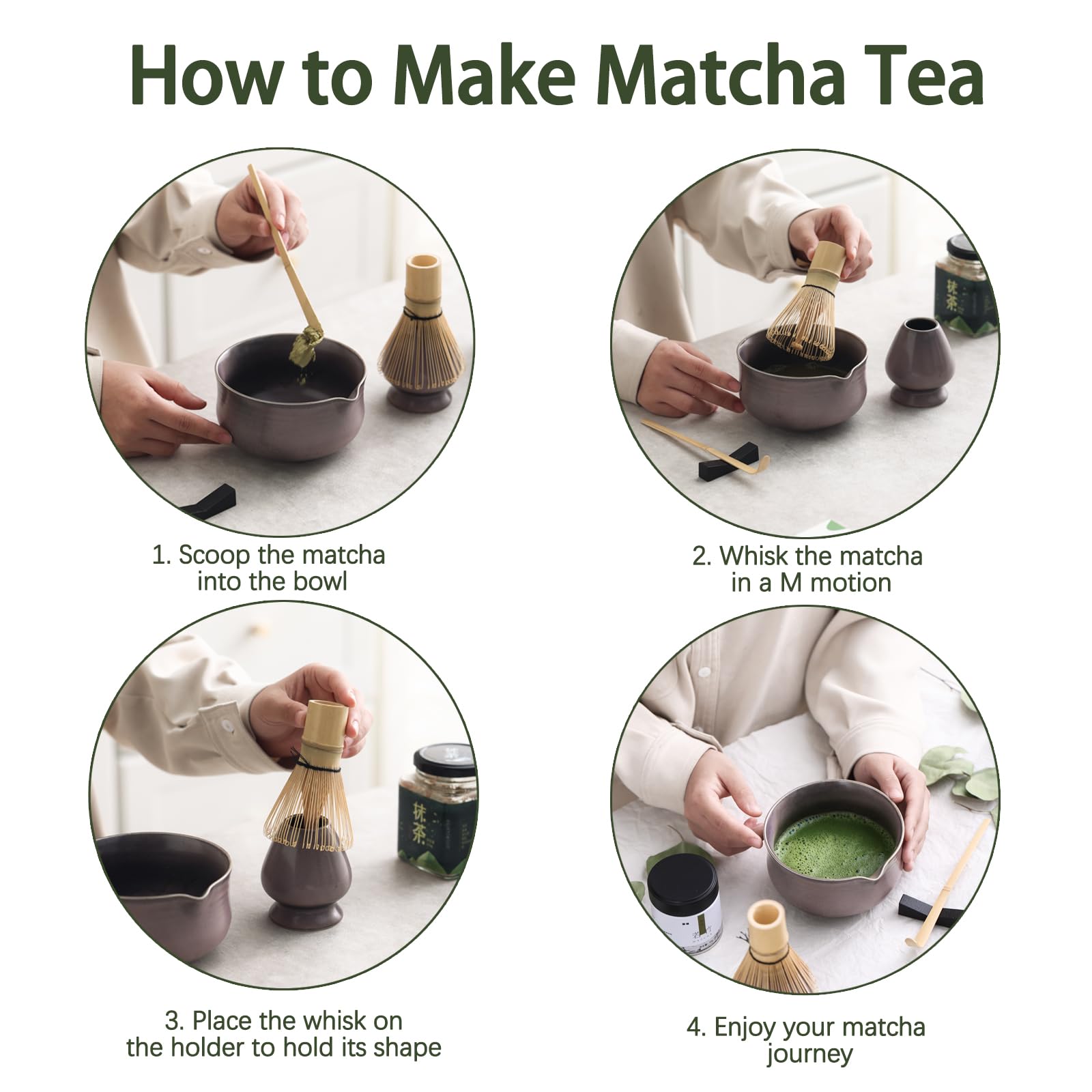 Ochcahser Matcha Set, Japanese Tea Set Includes Matcha Bowl with Spout, Matcha Whisk Holder (chasen), Bamboo Matcha Whisk and Bamboo Scoop, Ceramic Matcha Kit for Tea Lovers