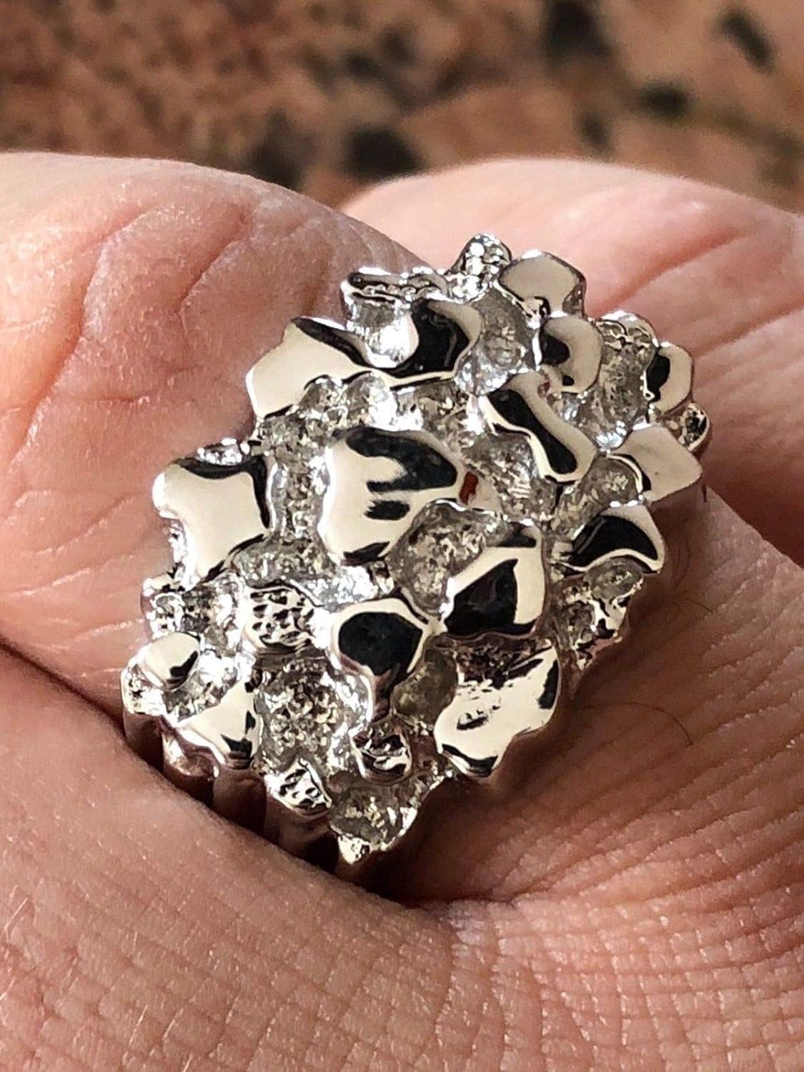 Harlembling Solid 925 Sterling Silver Men's Silver Ring - Nugget Ring - Pinky or Ring Finger - Sizes 7-13|