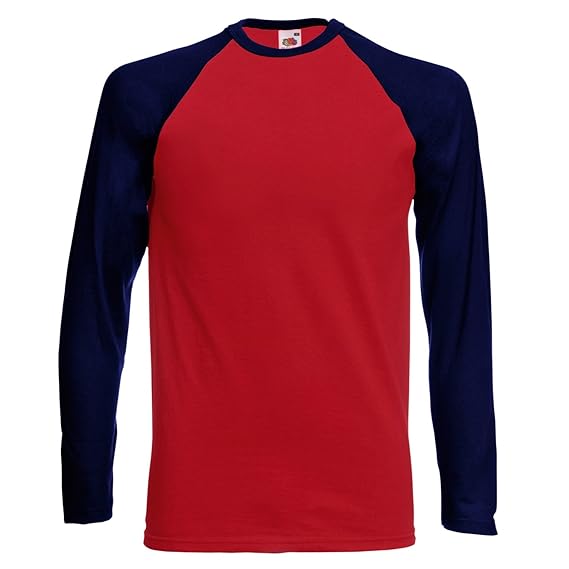 Fruit of the Loom Long sleeve baseball T Shirt Brick Red / Deep Navy 2XL: Amazon.co.uk: Clothing