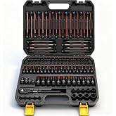 112-Piece Torx and Allen Bit Socket Set, 1/4", 3/8",1/2" Drive Bit Socket Set with Ratchet Wrench, Adapters, Extra Long &amp; Tamper Proof torx/Hex/Ball End Hex/E-torx, SAE &amp; Metric