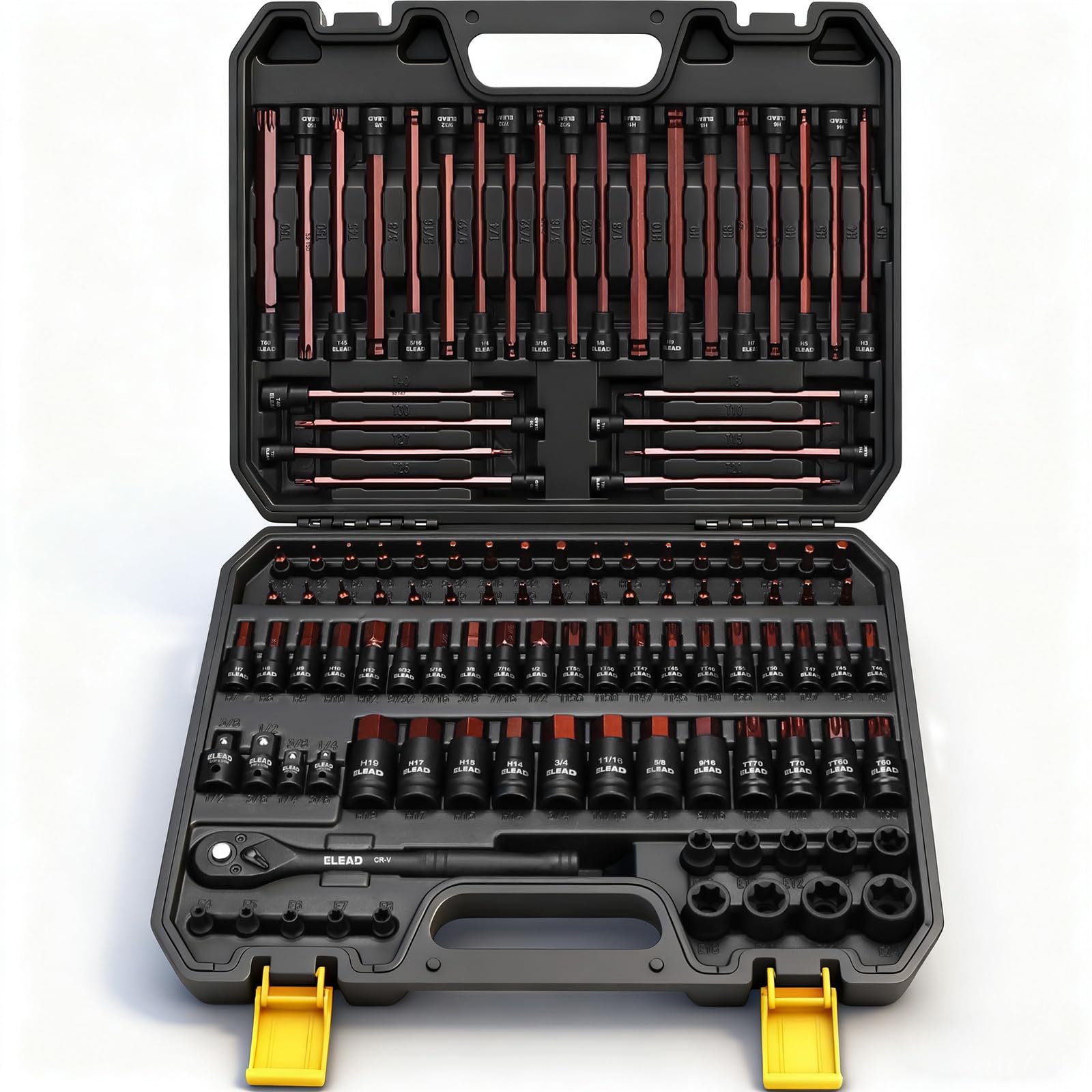 Photo 1 of 112-Piece Torx and Allen Bit Socket Set, 1/4", 3/8",1/2" Drive Bit Socket Set with Ratchet Wrench, Adapters, Extra Long & Tamper Proof torx/Hex/Ball End Hex/E-torx, SAE & Metric