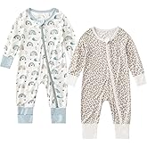 OPAWO Viscose from Bamboo Baby Pajamas Girl 2pack Mittens Cuff 2 Way Zipper Soft Footless Sleeper Baby Boy One-Piece Romper