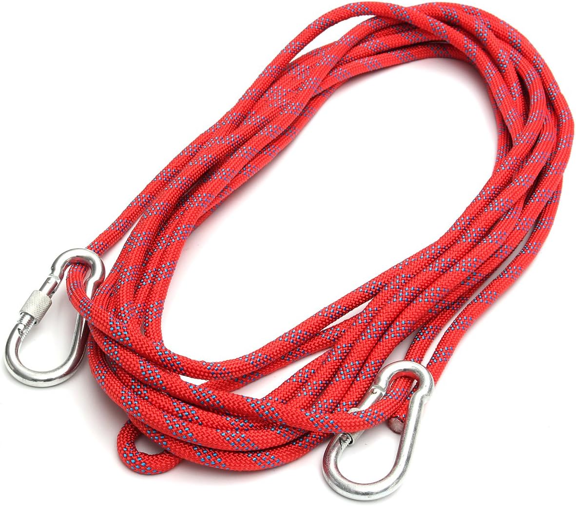 BINKBANG Climbing Rope, 10M(32ft) 10mm Diameter 3KN Outdoor Professional High Strength Cord Safety Rope Rappelling Fitness Rock Climb Equipment Rope with 2 Pieces Carabiners