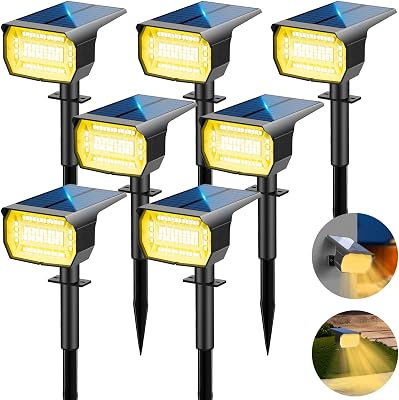 Luces Solares LED Exterior 72 LED/7 Piezas/3000K - Lámpara Solar Impermeable IP67 para Jardín, Patio, Caminos, Terraza, Suelo, Calzada, Piscina, Césped, Carril
