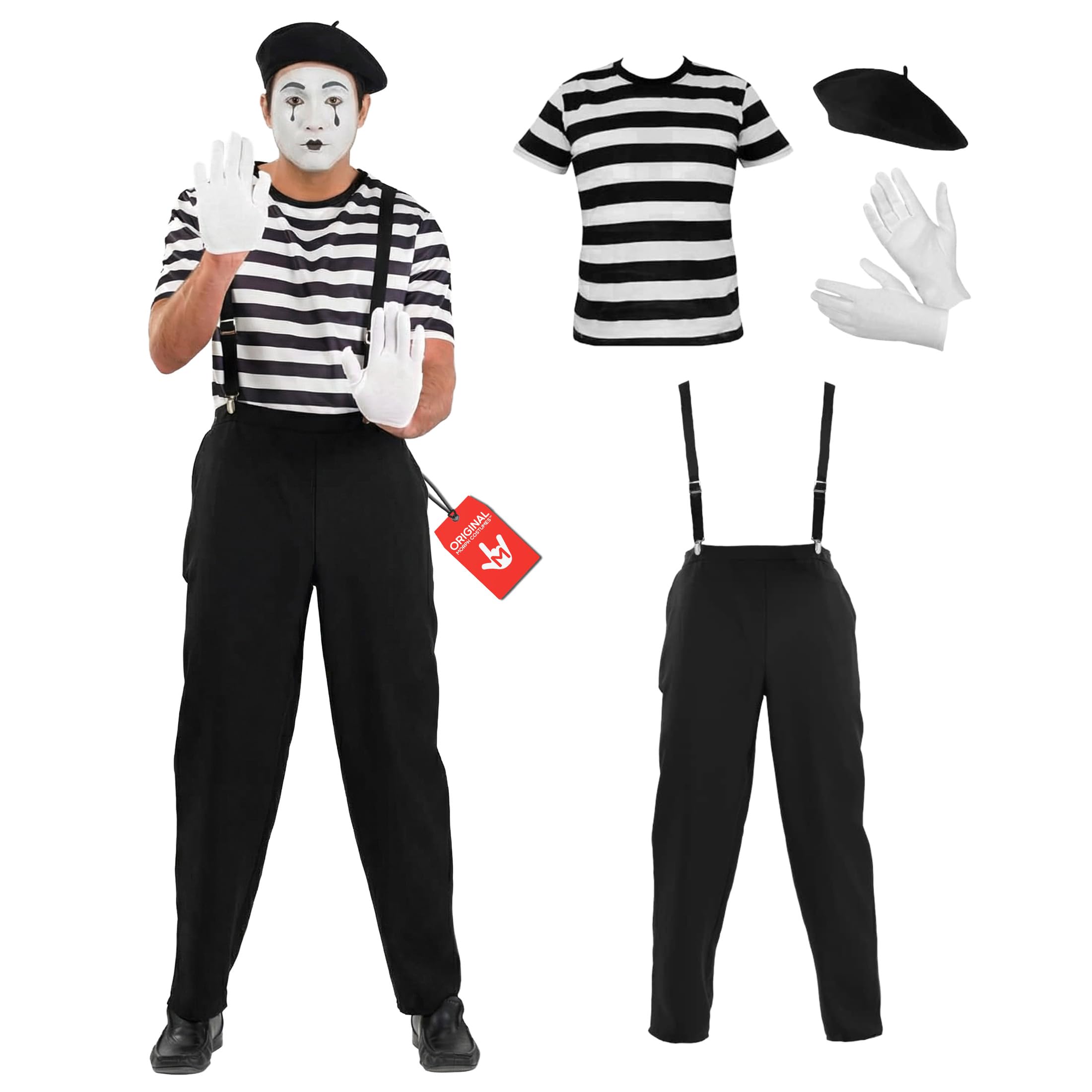 Fun Shack Mime Artist Costume - French Mime Fancy Dress for Men - Perfect for Themed Parties and Events, Medium