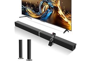 MZEIBO TV Sound Bar, 50W Bluetooth 5.0 Sound Bars for Smart TV, Surround Sound System with Powerful Bass, Home Theater Speakers with ARC/Optical/AUX, TV Speakers Soundbars with Split Design