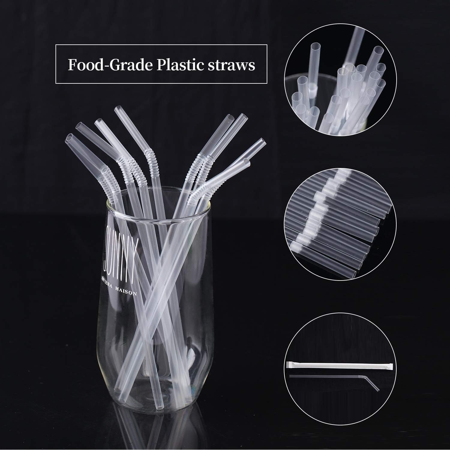 VEHHE Plastic Straws Disposable Drinking Straw Individually Wrapped 330-Pack,BPA Free - Restaurant Style Disposable Straws, Bulk Set.: Health & Personal Care