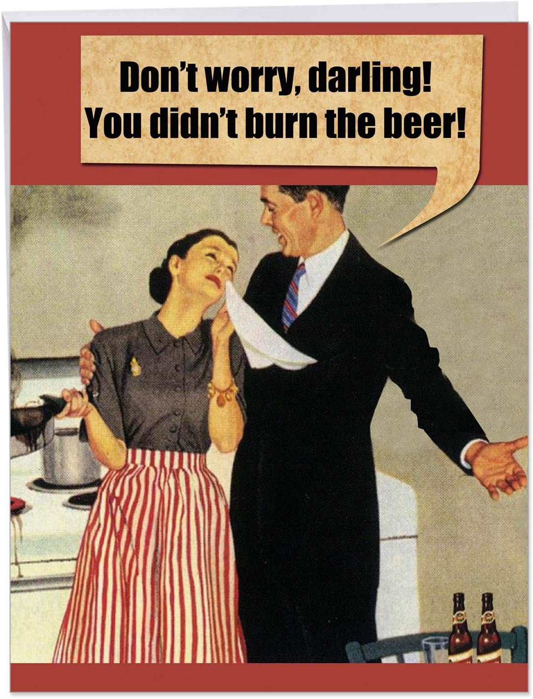 Jumbo Burn the Beer Birthday Card' Greeting Card w/ Envelope 8.5 x 11 Inch - Classic, Vintage Inspired - Husband and Wife - Kitchen Burn, Fail - Stationery Set for Personalized Happy Bday Gift J9700 : Office Products