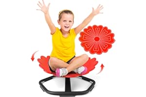 TERRAMUS Flower Swivel Chair for Kids, 360° Spinning Seat, Autism Sensory Spin Chair, Toddler Sit and Spin Wobble Seat, ADHD Toy Chairs, Play Equipment Relief Motion Sickness for Boys Girls (Red)
