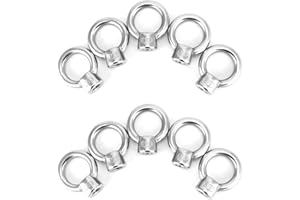 QWORK Lifting Eye Nut, 10 Pack, 3/8" UNC Marine Grade Stainless Steel 316