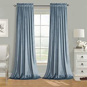 Amazon.com: Roslynwood Stone Blue Velvet Curtains Room Darkening - Classic Solid Christmas ...