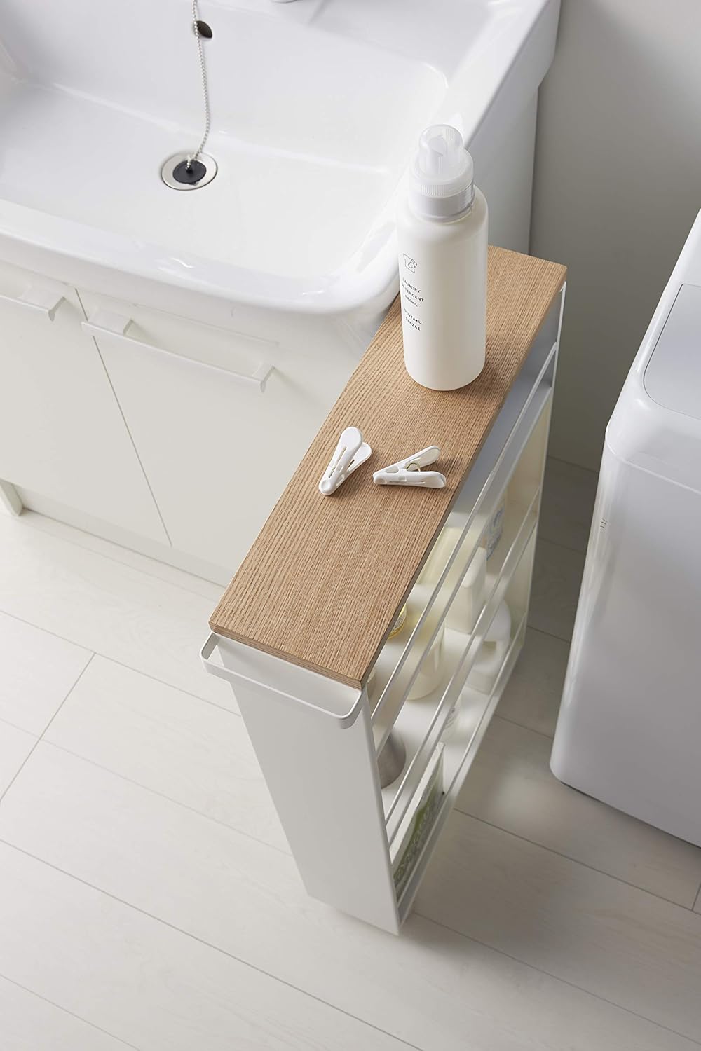 YAMAZAKI home Tower Rolling Slim Storage Cart With Handle White: Furniture & Decor