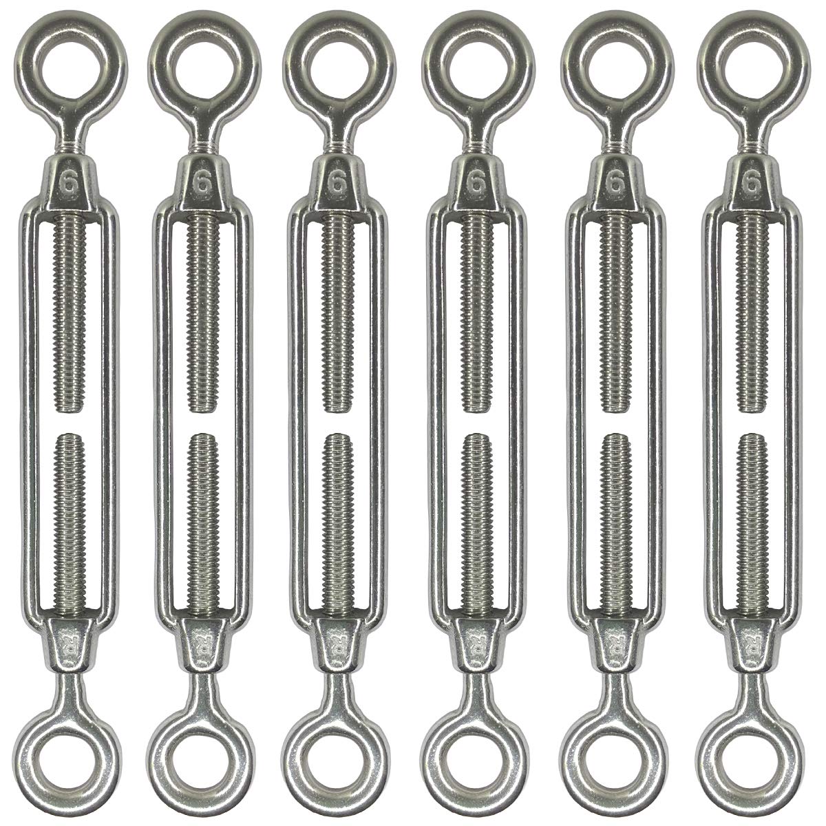 HEVERP 6Pcs M6 Stainless Steel Eye & Eye Turnbuckles Light Duty Wire