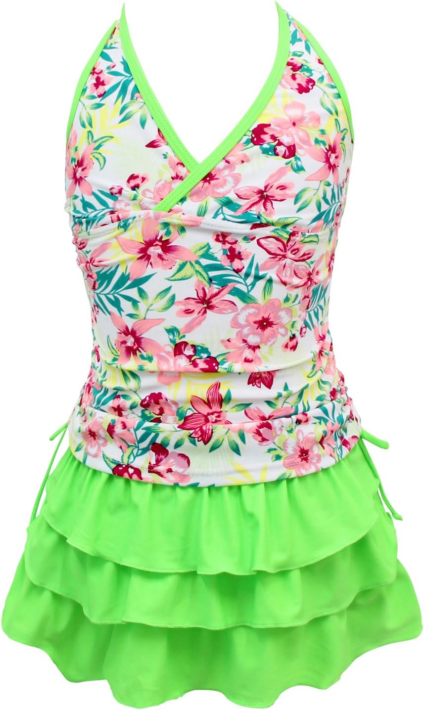 qyqkfly Girls Kids Tankini 2 Piece 4Y-15Y Florence Pineapple Adjustable Swimsuits (FBA) โฆ